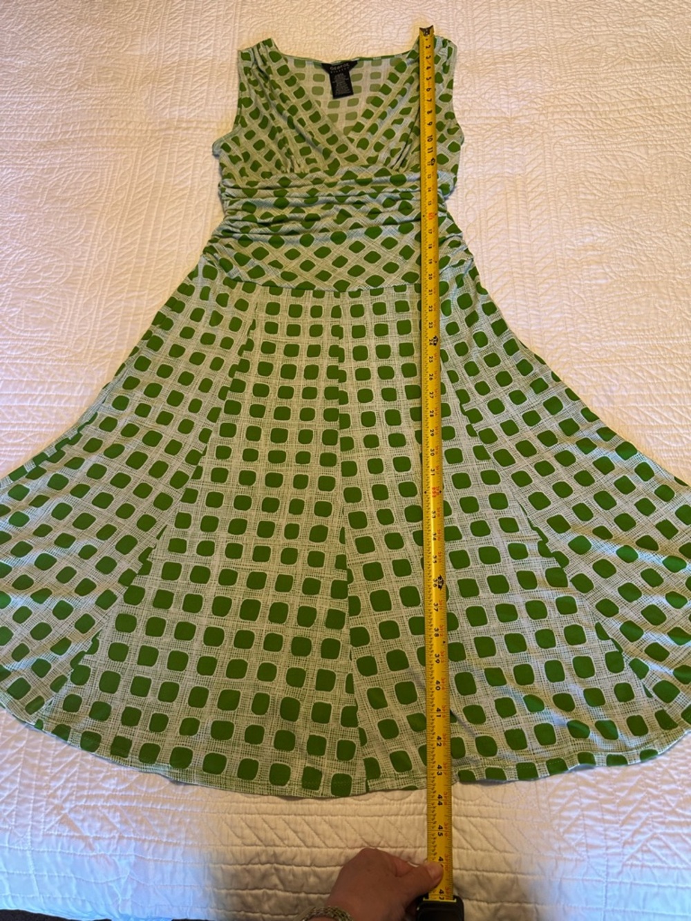 Green Geometric Midi Dress - Sleeveless V-Neck - Picture 7 of 12